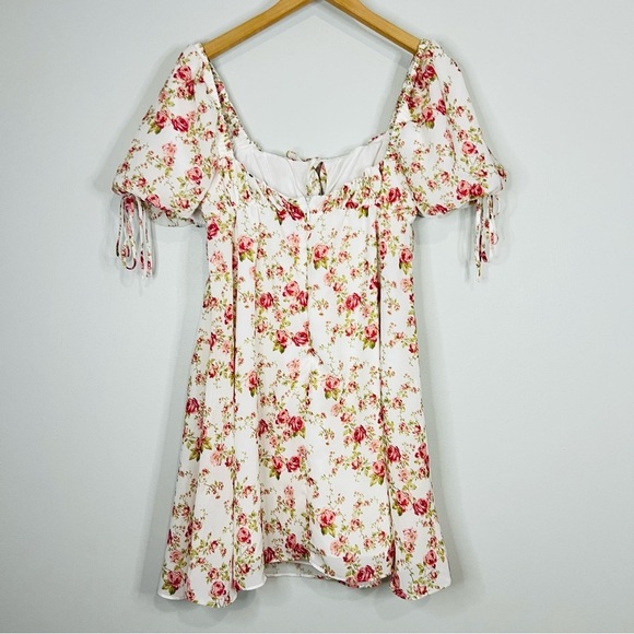 House of CB Princess rose Pink and White Ruched Ruffled floral Mini Sundress s - Picture 7 of 10